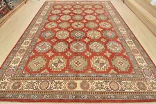 Geometric Kazak Carpet 10’6” x 13’10” Red Wool Tribal Hand-Knotted Oriental Rug